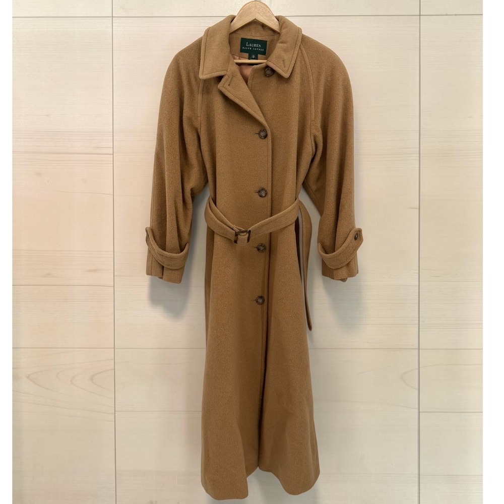 Ralph Lauren Vintage Camel Hair Trench Coat Dark Brown USA Green Label, Size 10
